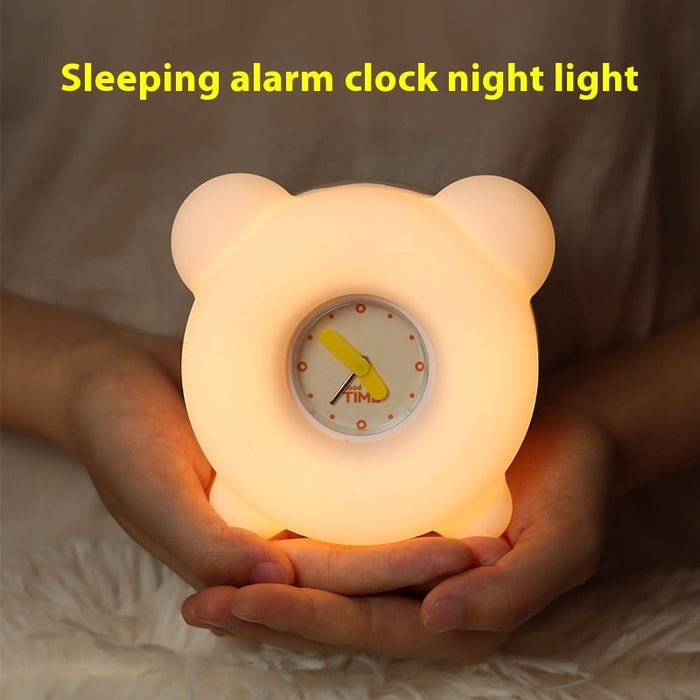 Cartoon Alarm Clock Silicone Light Bedside Pat Small Night Lamp