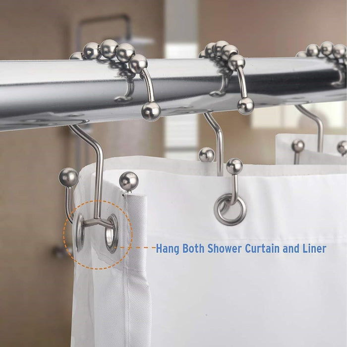 Shower Curtain Rings, Rust-Resistant Metal Double Shower Hooks for Curtain Rolling Shower Curtain Hooks Rings Shower Rings for Bathroom Shower Curtain Rod, Matte Nickel, Set of 12 Rings