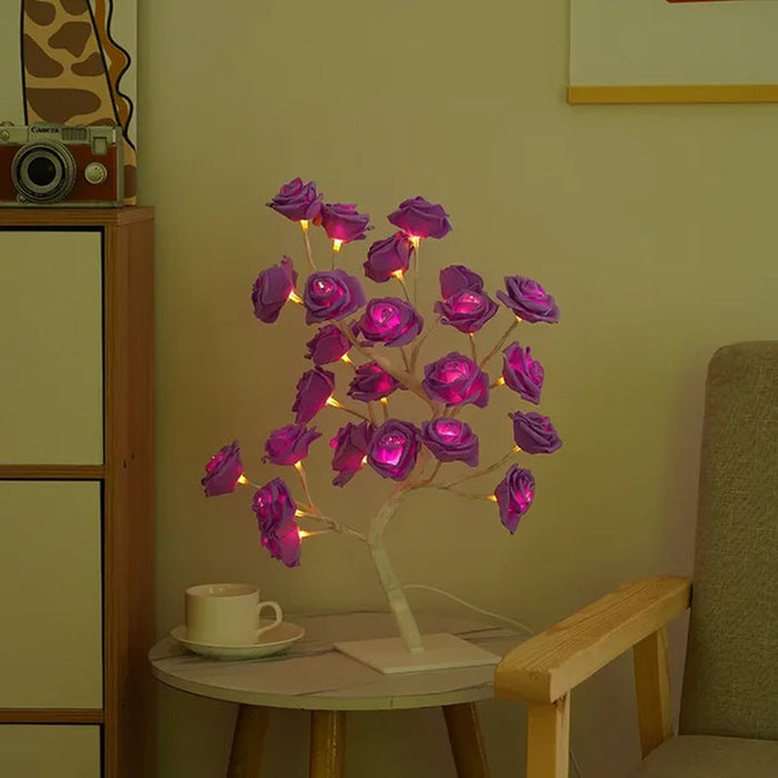 24 LED Rose Flower Tree Lights USB Table Lamp Fairy Night Light Party Christmas Wedding Bedroom Home Tabletop Decor Girls Gift