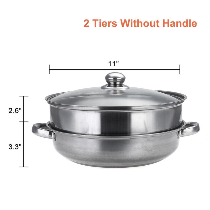 Steamer Cooker Pot Set Pan Cook Food Glass Lids Stainless Steel 28CM