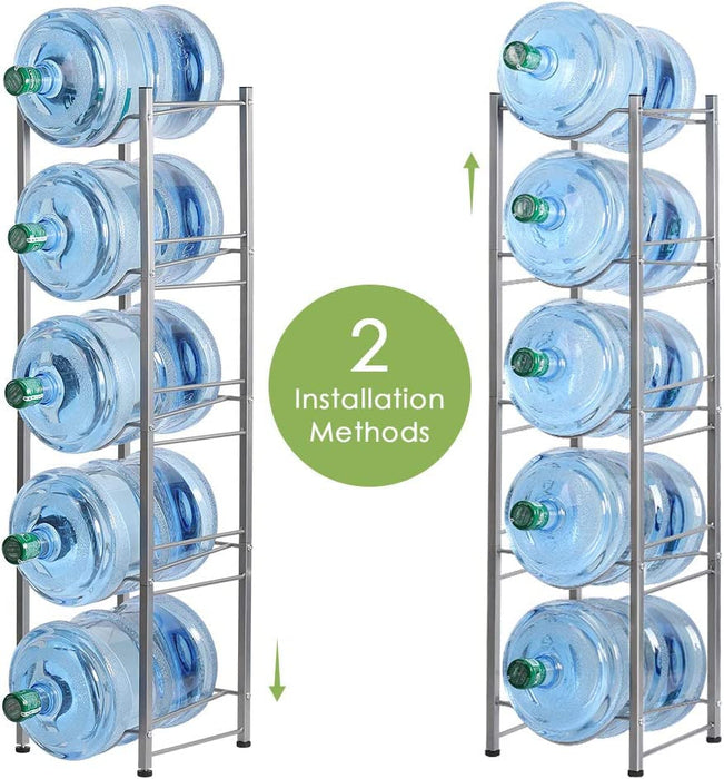 5-Tier Water Jug Rack, 5 Gallon Detachable Water Bottle Holder for Kitchen, Office, Home, Silver