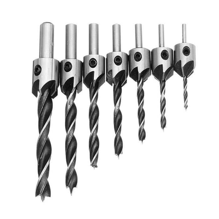 Drillpro 7pcs HSS 5 Flute Countersink Drill Bit Set Reamer Woodworking 3-10mm Chamfer Drill Bits