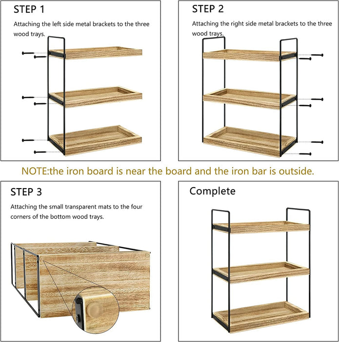 3 Tier Bathroom Counter Organizer, Wooden Bathroom Organizer Countertop, Bathroom Trays for Counter, Perfume Skincare Organizer Cosmetic Holder, Kitchen Spice Rack Bathroom Tray