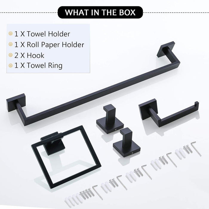 5 Pieces Bathroom Hardware Accessories Set Black Towel Bar Set Wall Mounted,Stainless Steel,23.6-Inch.