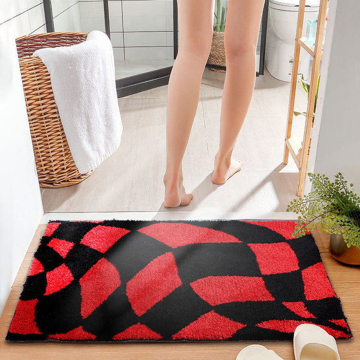 Feblilac Black and White Checkerboard Bath Mat, Abstract Curly Mat Rug