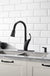 Black Kitchen Faucet with Soap Dispenser and Pull down Sprayer - Single Handle High Arc One Hole Pull Out Kitchen Faucets with Deck Plate Matte Black