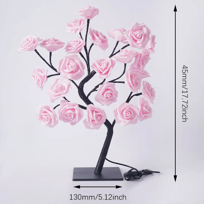 24 LED Rose Tree Lights USB Plug Table Lamp Fairy Flower Night Light for Home Party Christmas Wedding Bedroom Decoration Gift