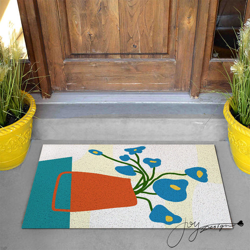 Feblilac Orange Vase and Blue Flowers PVC Coil Door Mat