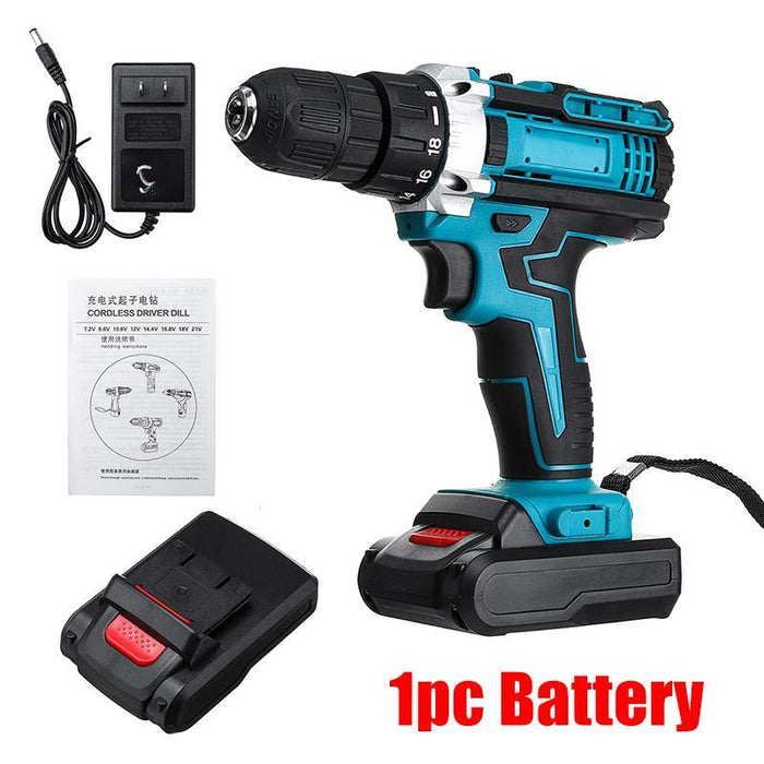 48V Electric Drill Driver Power Drills W/ 1 Or 2 Battery LED Light 18 + 2 Speed Forward/Reverse switch