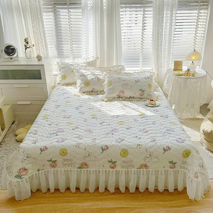 Cotton Lace Embroidery Quilted Bed Cover Series Three-piece Set