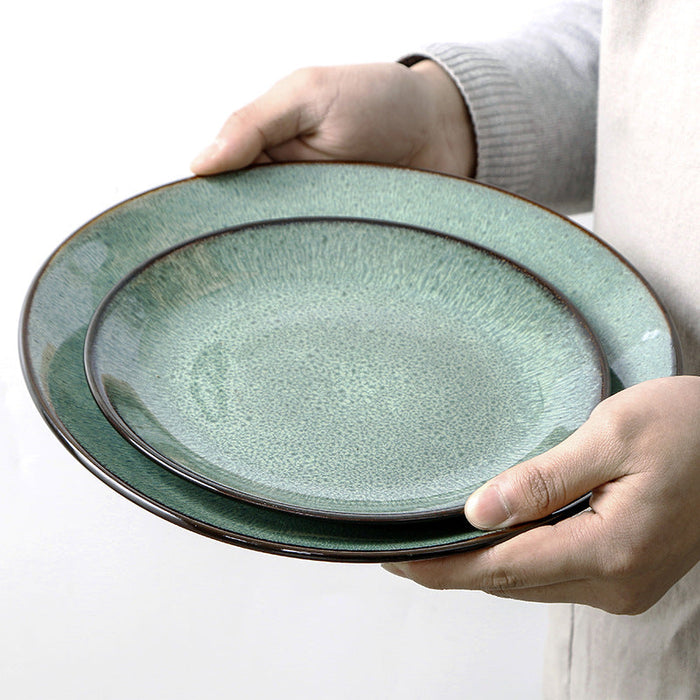 Creative Western Food Plate Vegetable Plate Kiln Change Peacock Green Bowl