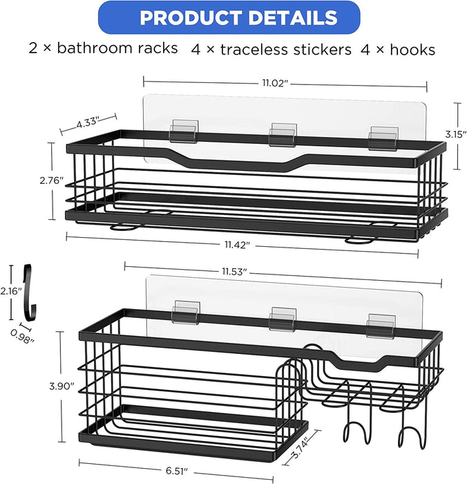 Shower Caddy 2 Pack Bathroom Shower Organizer, Adhesive Shower Caddy with 4 Hooks and Soap Dish, No Drilling Stainless Steel Shower Shelves for inside Shower, Shampoo Holder for Shower Wall