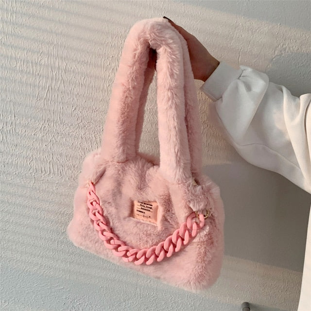 Fluffy Faux Fur Soft Shoulder Bags - Okeihouse