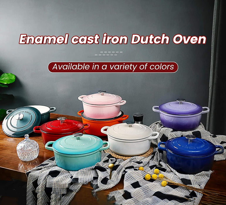 Enameled Cast Iron Covered Dutch Oven with Dual Handle, Dutch Ovens with Lid for Bread Baking, 3.5 Quart, Orange