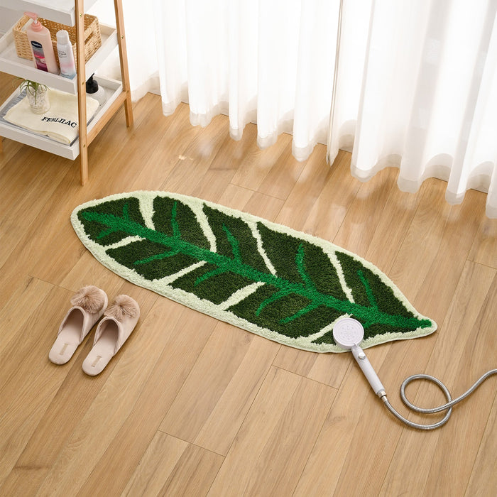 Feblilac Green Leave Bath Runner Mat Tropical Leaf Tufted Rug Mats for Bathroom