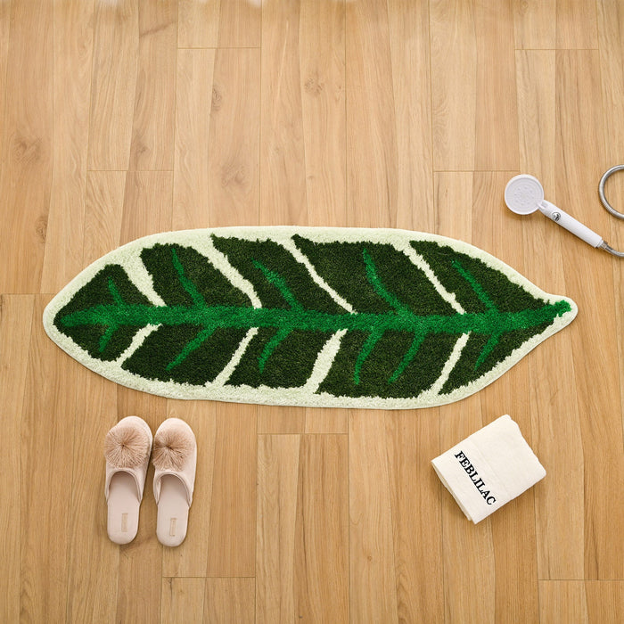 Feblilac Green Leave Bath Runner Mat Tropical Leaf Tufted Rug Mats for Bathroom