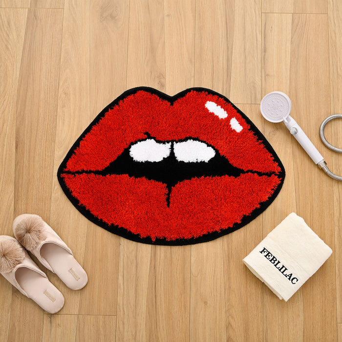 Feblilac Red Lips and White Teeth Tufted Bath Mat