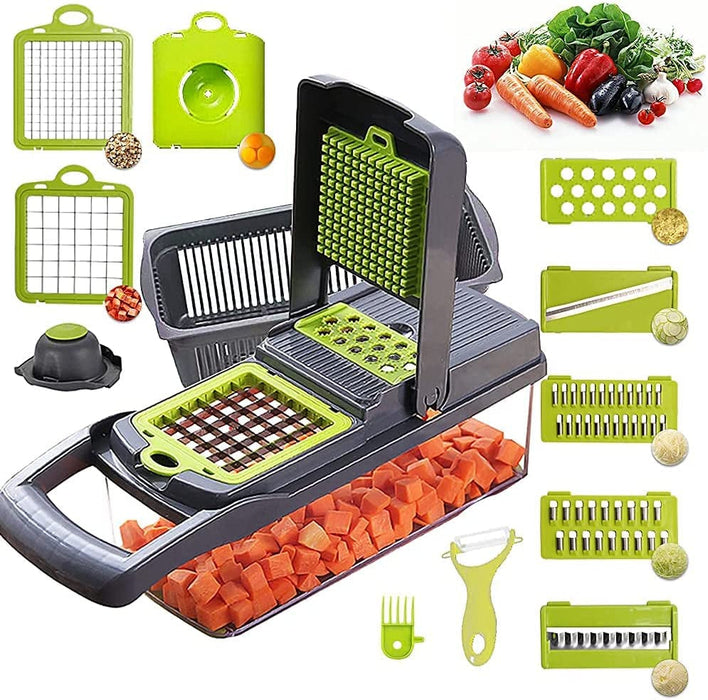 Vegetable Chopper Mandoline Slicer Cutter and Grater 11 in 1 Vegetable Slicer Potato Onion Veggie Chopper Dicer with Container Gray