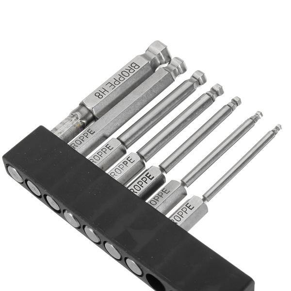 Broppe 7pcs 2/2.5/3/4/5/6/8mm 65mm Magnetic Ball Screwdriver Bits 1/4 Inch Hex Shank Screwdriver Bit