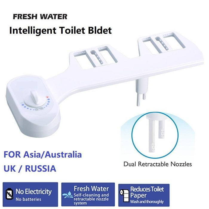 Dual Nozzle Portable Bidet Toilet Seat Attachment Non-Electric Mechanical Fresh Cleaning Device