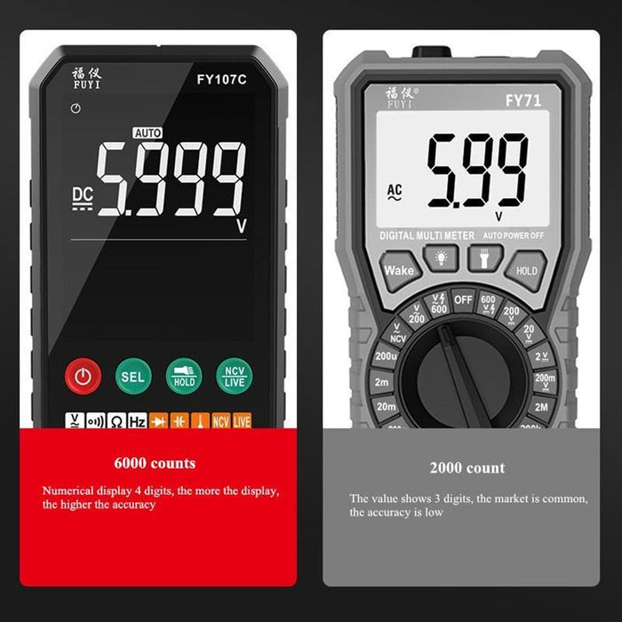 FY107B/FY107C Smart Automatic Digital Multimeter 6000 Counts High Precision Small Portable Anti-burning Universal Meter