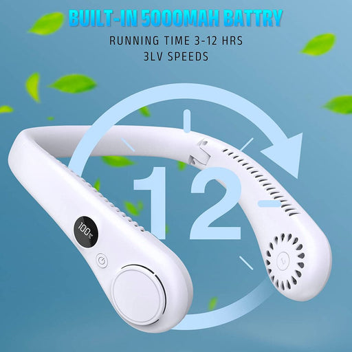 Portable Neck Fan, Hands Free Bladeless Fan,4000 Mah Battery 3 Speeds USB Powered Desk Fan Rechargeable Headphone Design Wearable Personal Fan