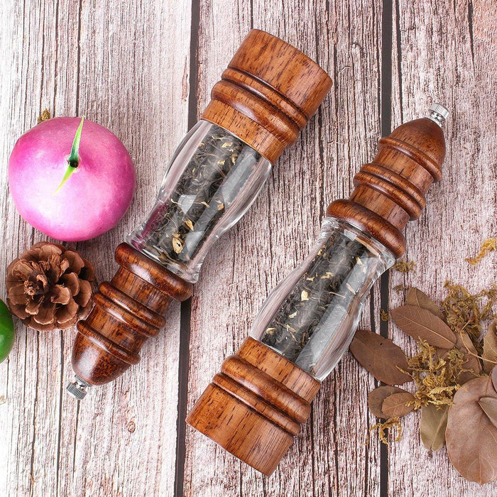 Wooden Salt And Pepper Grinder Set - Wood And Acrylic Mills Adjustable Coarseness