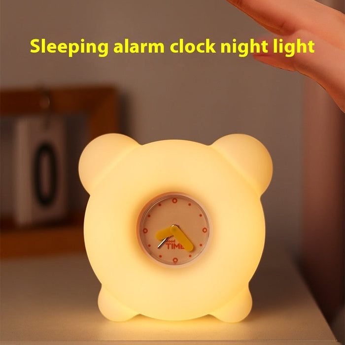 Cartoon Alarm Clock Silicone Light Bedside Pat Small Night Lamp