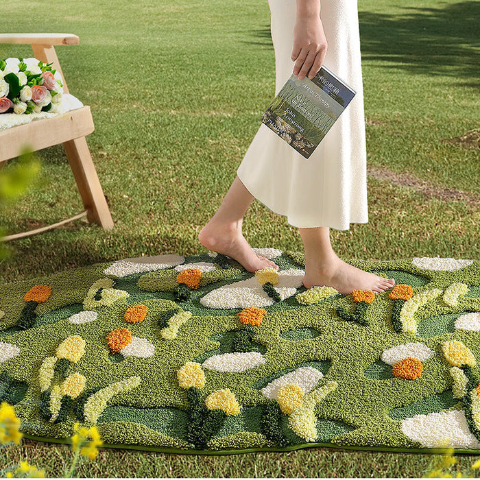 Feblilac Green Moss and Flowers Tufted Bath Mat