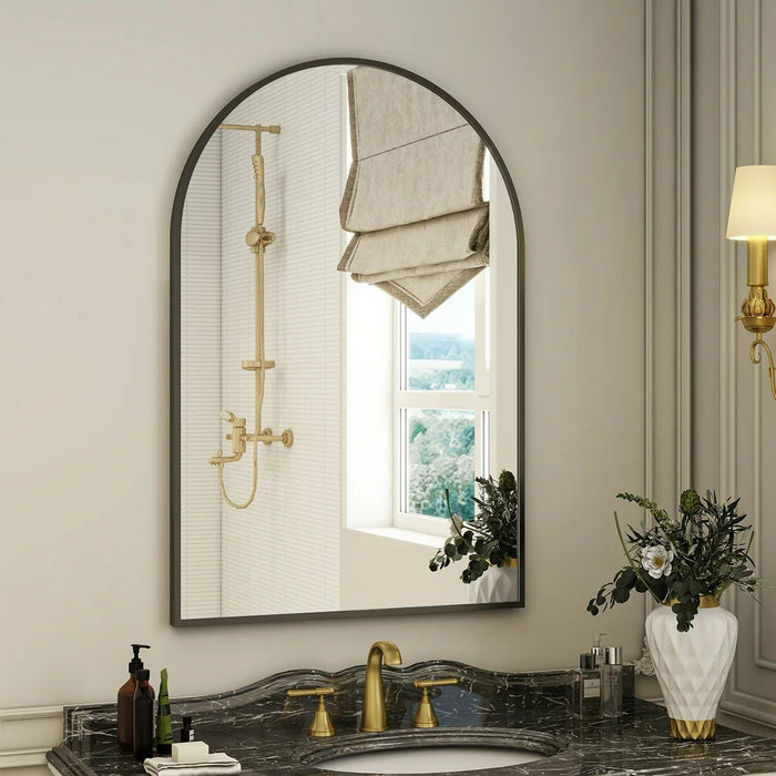 24"X 36" Bathroom Mirror Wall Vanity Arched Mirror, Black