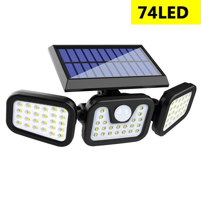 74LED/100COB 3 Modes Solar Wall Light Triple Head Outdoor Sensor Light