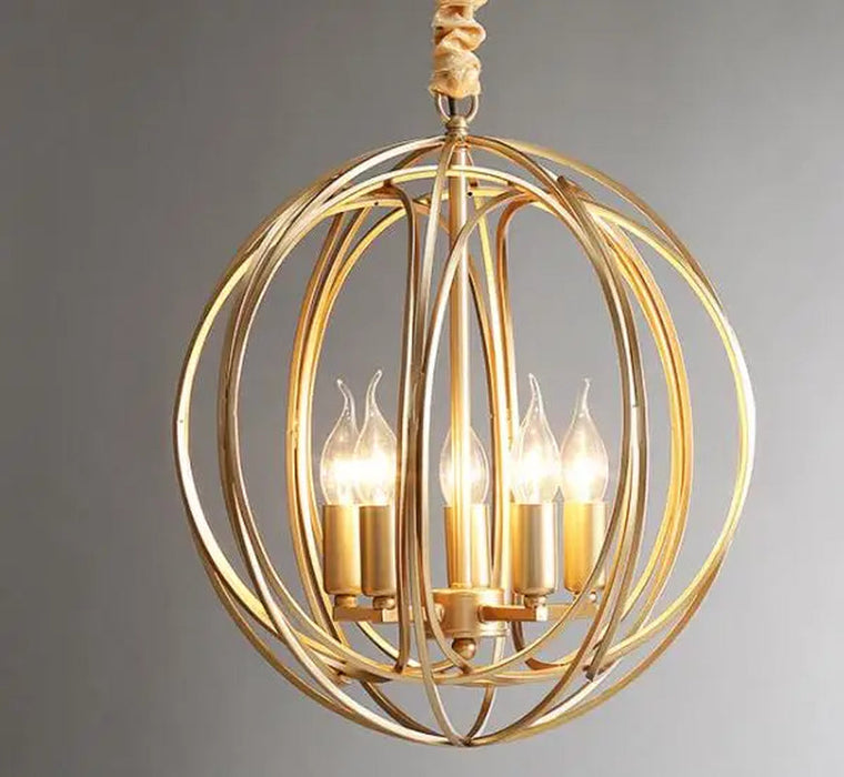 American Spherical Chandelier Restaurant Golden Chandelier Bedroom Nordic Modern Wrought Iron Porch Aisle Light Fixture