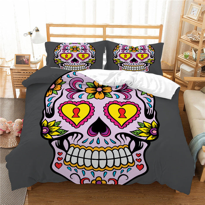 3D Printed Skull Printed Three-piece Home Textile Set