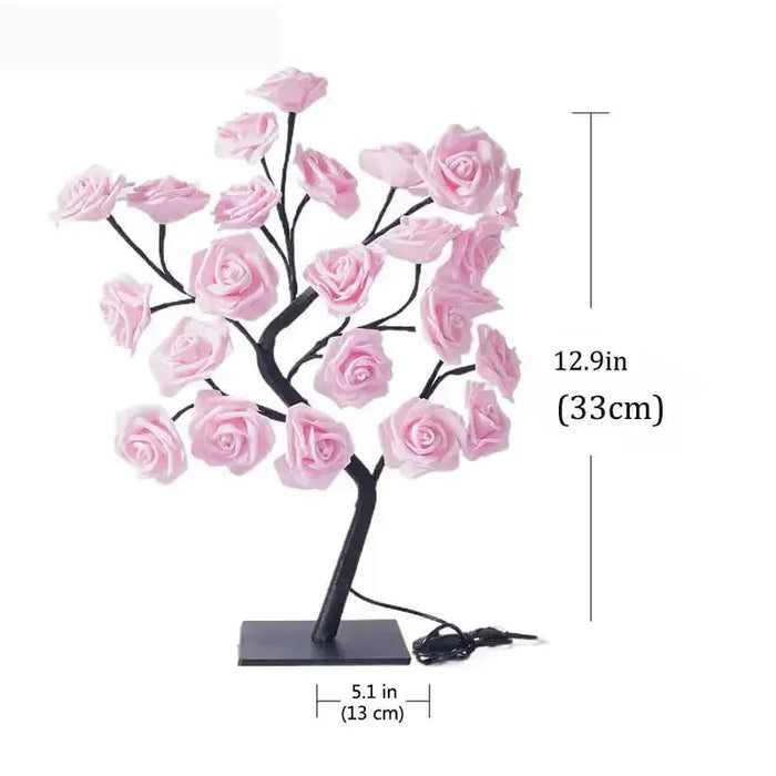 24 LED Rose Flower Tree Lights USB Table Lamp Fairy Night Light Party Christmas Wedding Bedroom Home Tabletop Decor Girls Gift