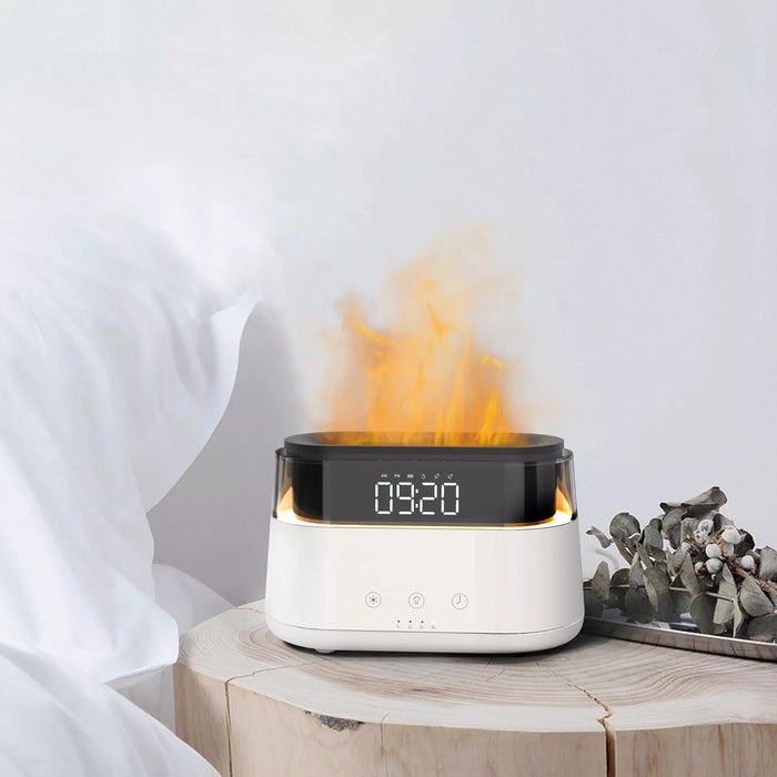 2023 Elegant Alarm Clock Oil Diffuser Innovative Simulation Flame Humidifier With Timer Function Flame Night Light