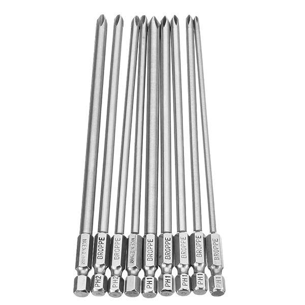 Broppe 9pcs 150mm Magnetic Cross Head Screwdriver Bits Long Hex Shank