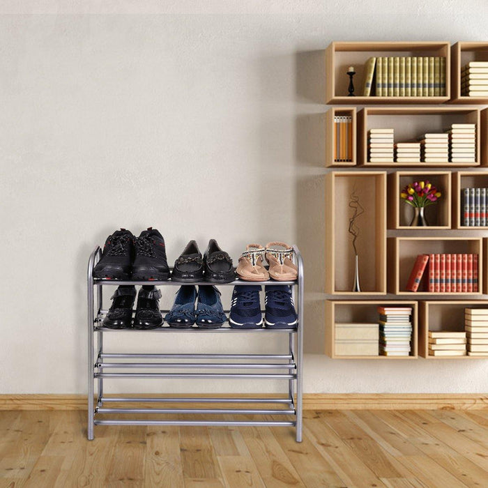 GEMITTO Silver Grey  4 Layers Extendable Shoe Organiser Racks Heavy Duty Shoe Stand Storage