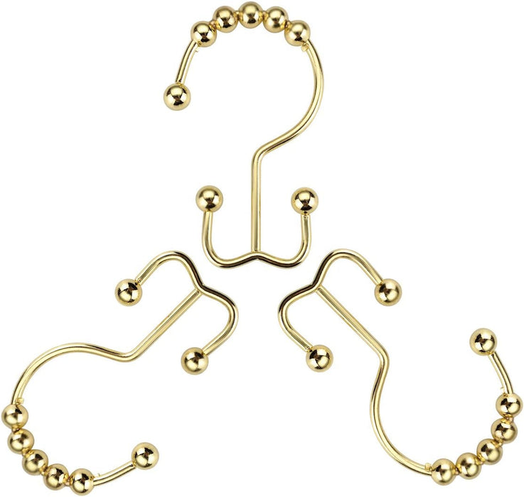 Gold Shower Curtain Hooks Rings, Stainless Steel Shower Curtain Rings, 12Pcs Double Glide Shower Hooks for Bathroom Shower Curtain Rods Dual Rust-Resistant Shower Rings