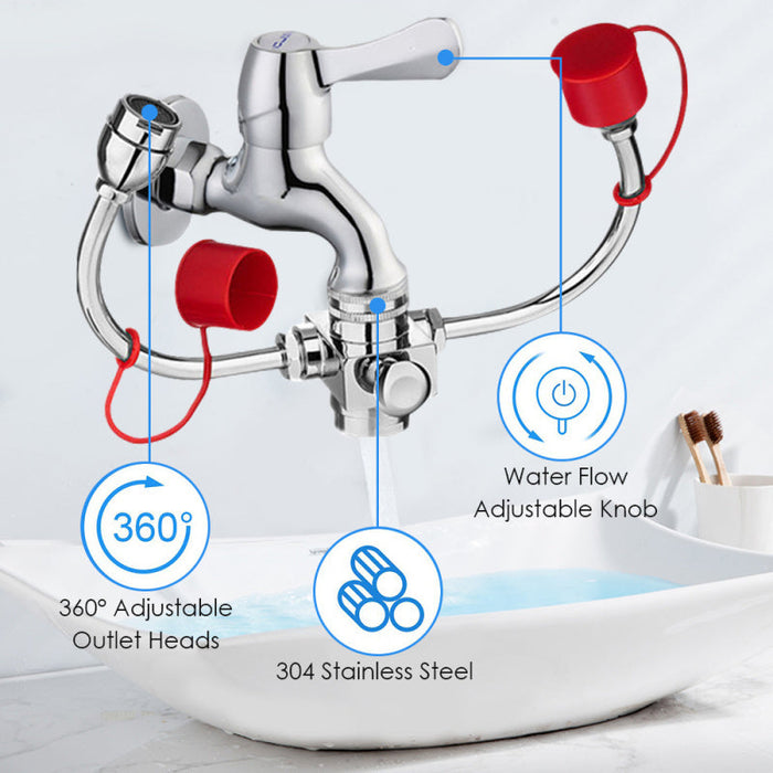 Connected Faucet Eyewash Basin Faucets Wall Mounted Eye Wash Station Emergency Sink Attachment Mount Flush Shower Double Mouth