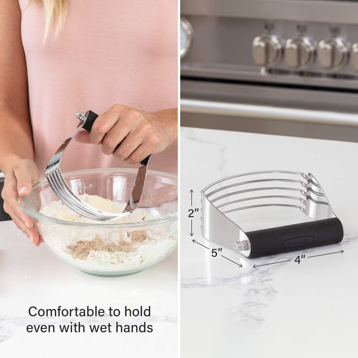 '- Dough Blender and Pastry Cutter, Stainless Steel Nut, Pie, Pastry and Dough Cutter and Scraper, Multipurpose Baking Tools with Soft Grip Handles, Black