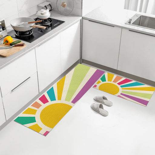 Feblilac Rainbow Sun Rays PVC Leather Kitchen Mat