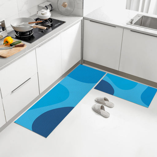 Feblilac Blue Wave Coast PVC Leather Kitchen Mat