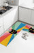 Feblilac Black Cat Colorful Stripes Background PVC Leather Kitchen Mat