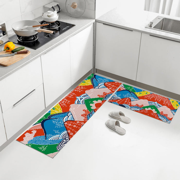 Feblilac Colorful Mountains PVC Leather Kitchen Mat