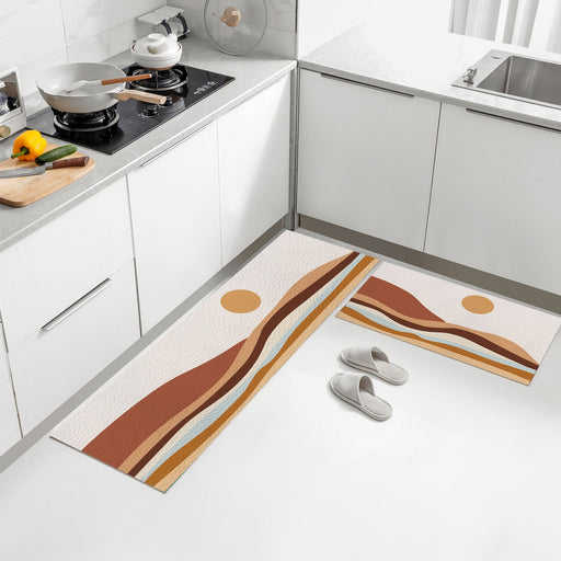 Feblilac Orange Mountains and Rivers Sunrise PVC Leather Kitchen Mat