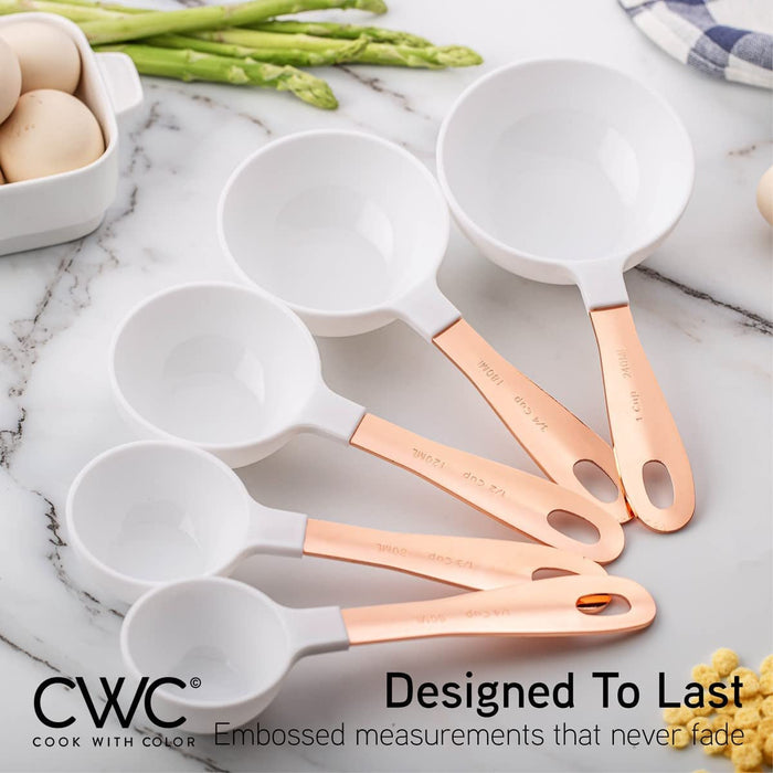 12 PC Measuring Cups Set and Measuring Spoon Set with Copper Coated Stainless Steel Handles, Nesting Kitchen Measuring Set, Liquid Measuring Cup Set, Dry Measuring Cup Set (White)