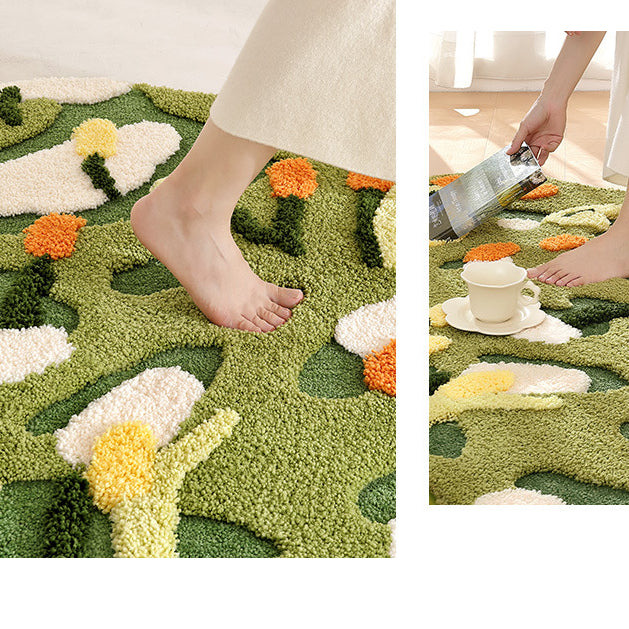 Feblilac Green Moss and Flowers Tufted Bath Mat