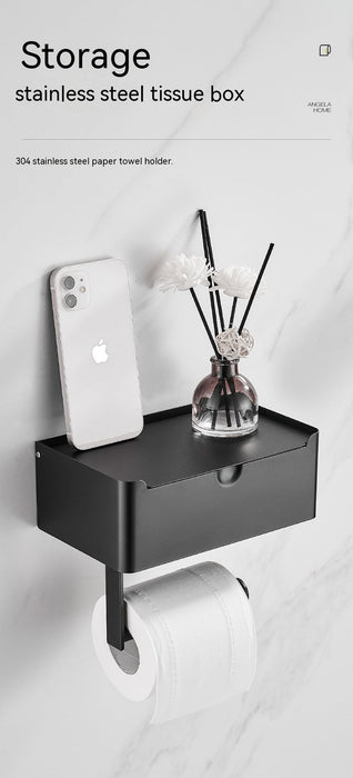 Stainless Steel Tissue Wet Tissue Box Toilet Paper Holder Punch-Free Mobile Phone Roll Stand