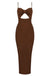 Fashion Waist Hollow Design New Sexy Solid Color V-Neck Halter Celebrity Party Club Bandage Long Dress