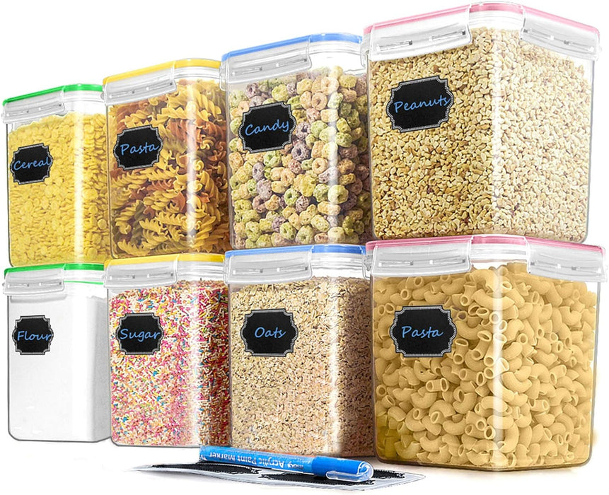 Cereal Container Food Storage Containers, Set of 8 (2.5L/84.55Oz) Airtight Dry Food Storage Containers with Lids - BPA Free Plastic for Flour, Cereal and Pantry Storage Containers